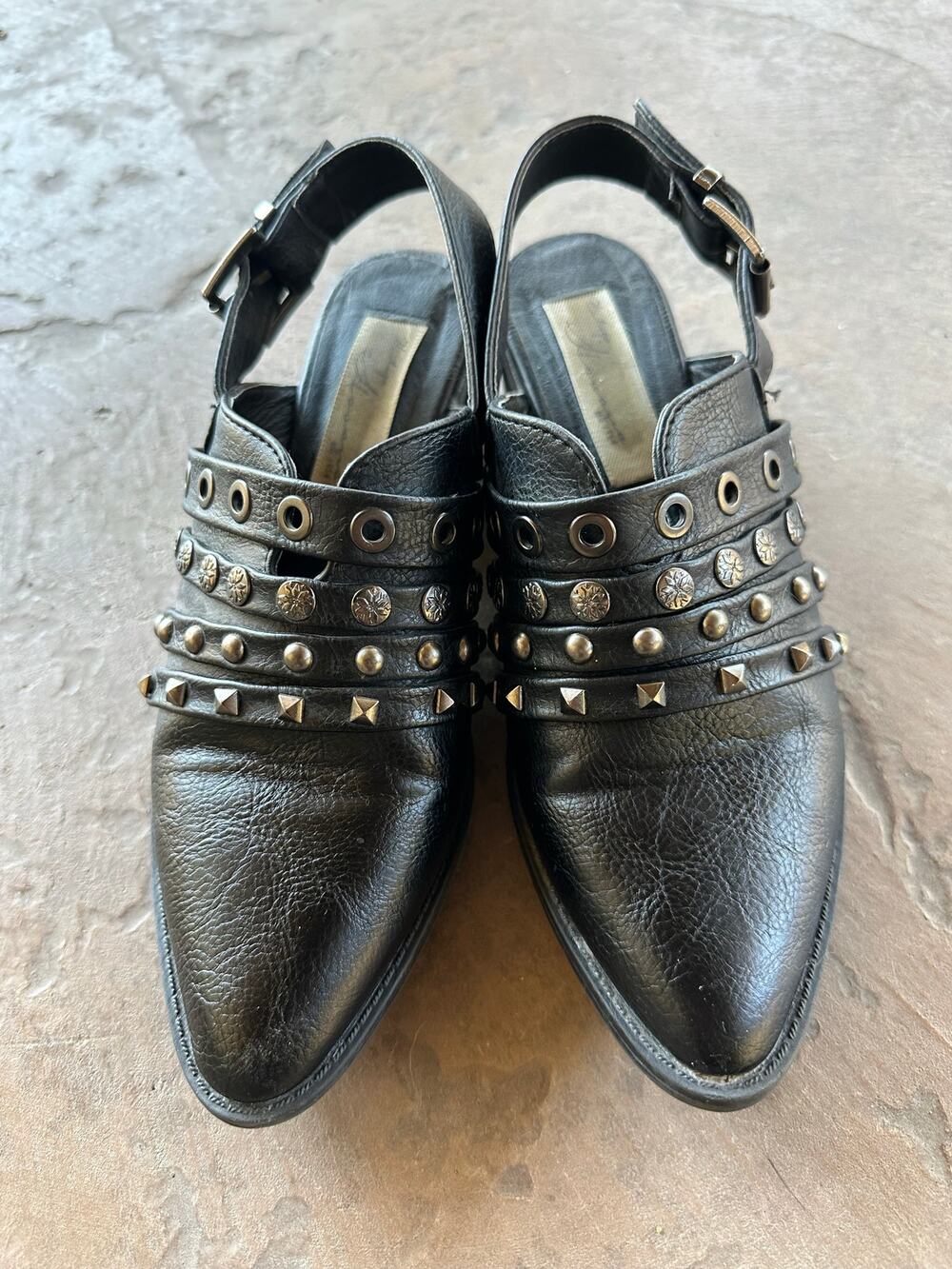 Vintage Havana Kira Black Studded Slingback Mules size 5.5